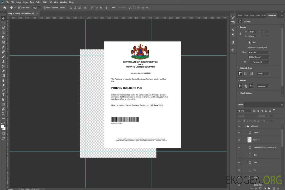 Modèle Word et PDF de certificat d'enregistrement de société au Lesotho template Modèle Word et PDF de certificat d'enregistrement de société au Lesotho template